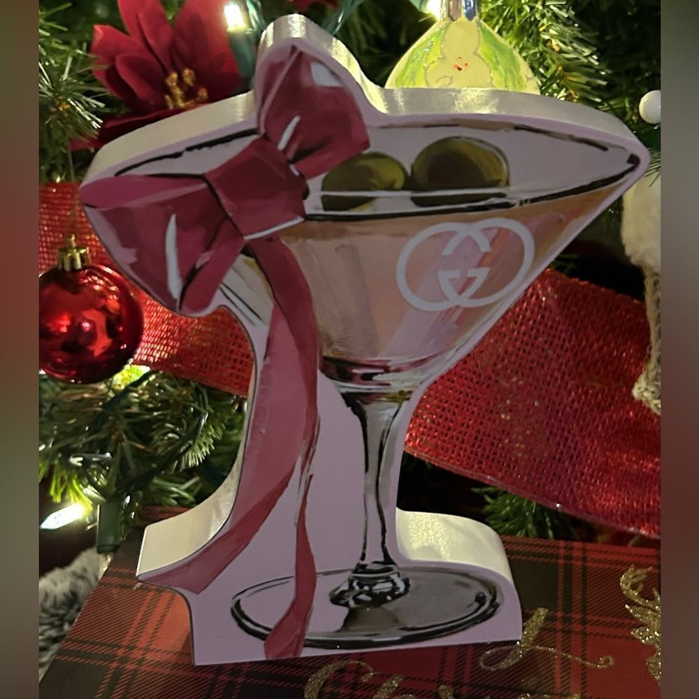Gucci pink martini glass Painted Art New Years Christmas NWT - Picture 4 of 7